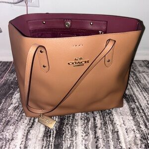 SOLD Coach Tan and Burgundy Leather Tote